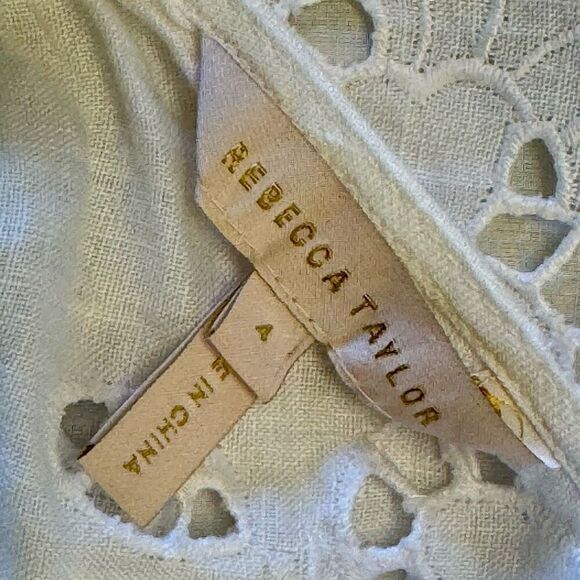 Rebecca Taylor Terri Dress Embroidered White Linen Midi Dress with Tie Back 4 - Picture 7 of 12